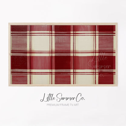 Red Plaid Pattern Frame TV Art displayed on a TV