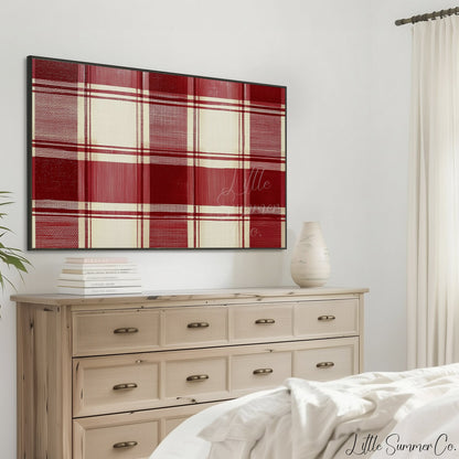 Red Plaid Pattern Frame TV Art displayed on a TV