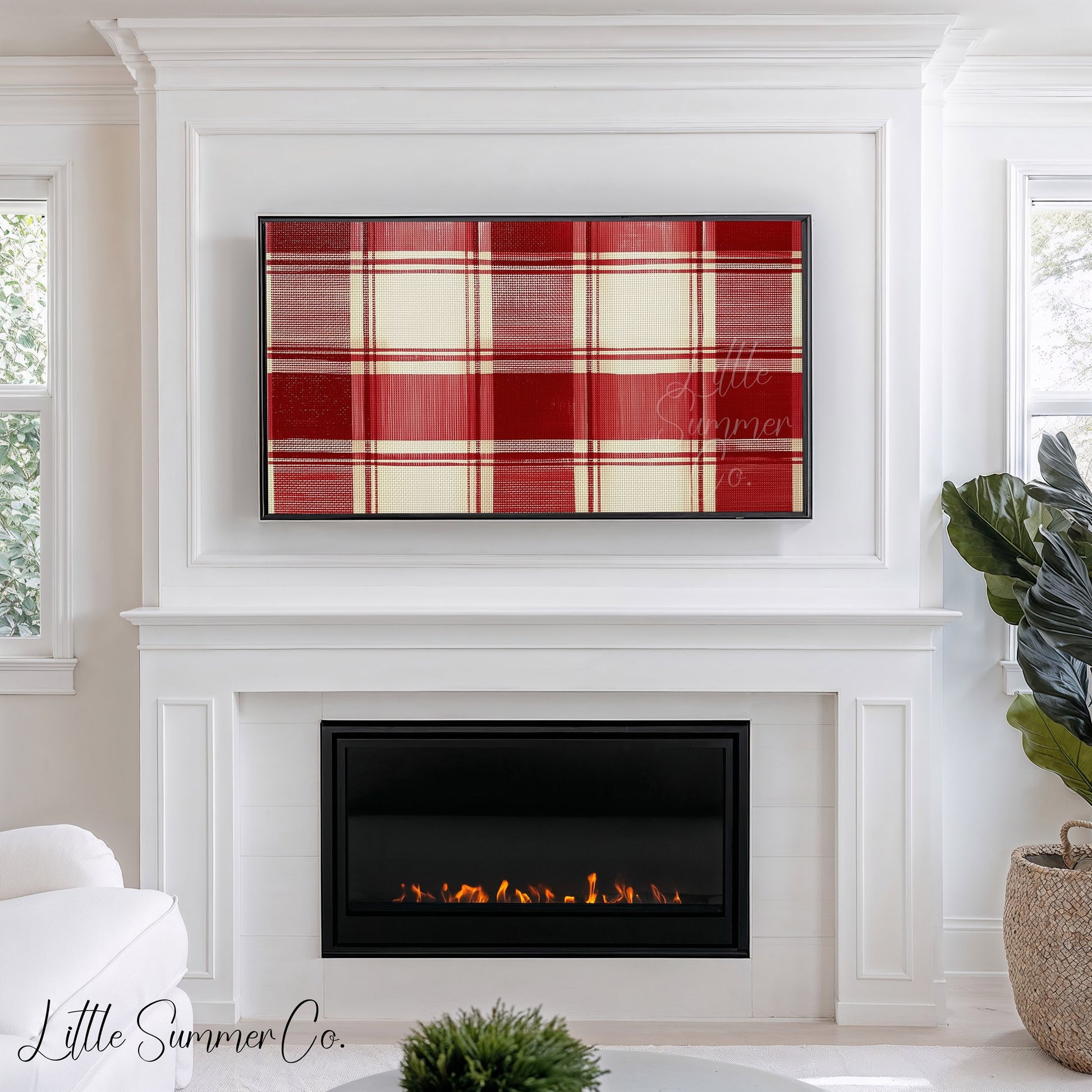 Red Plaid Pattern Frame TV Art displayed on a TV