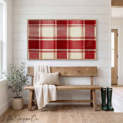Red Plaid Pattern Frame TV Art displayed on a TV