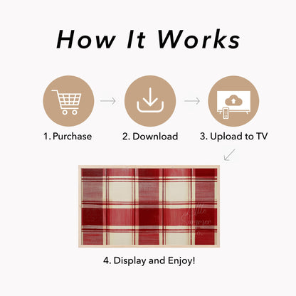 Red Plaid Pattern Frame TV Art displayed on a TV