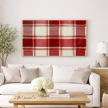 Red Plaid Pattern Frame TV Art displayed on a TV