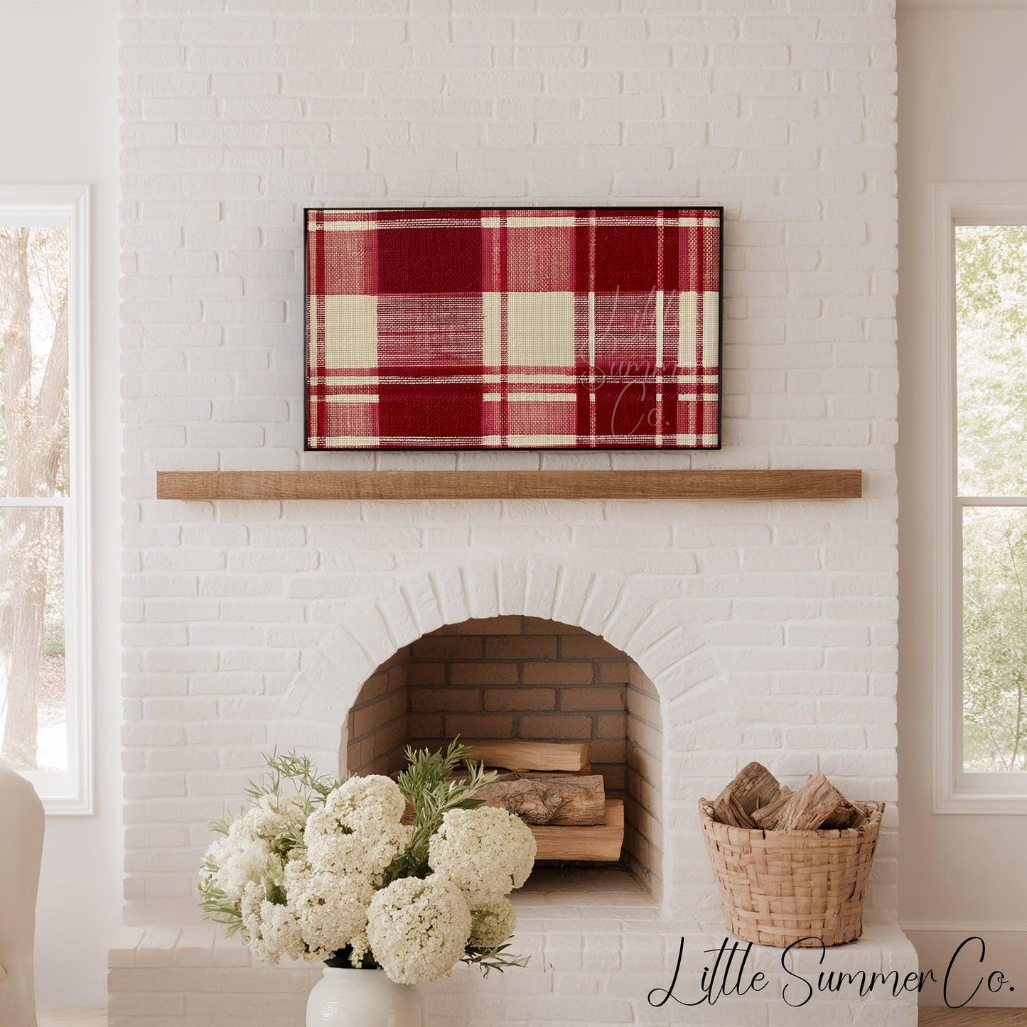 Red Tartan Pattern Frame TV Art displayed on a TV