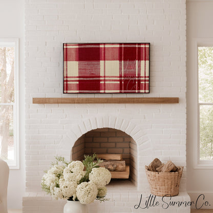 Red Tartan Pattern Frame TV Art displayed on a TV