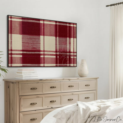 Red Tartan Pattern Frame TV Art displayed on a TV