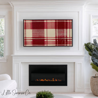 Red Tartan Pattern Frame TV Art displayed on a TV