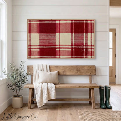 Red Tartan Pattern Frame TV Art displayed on a TV