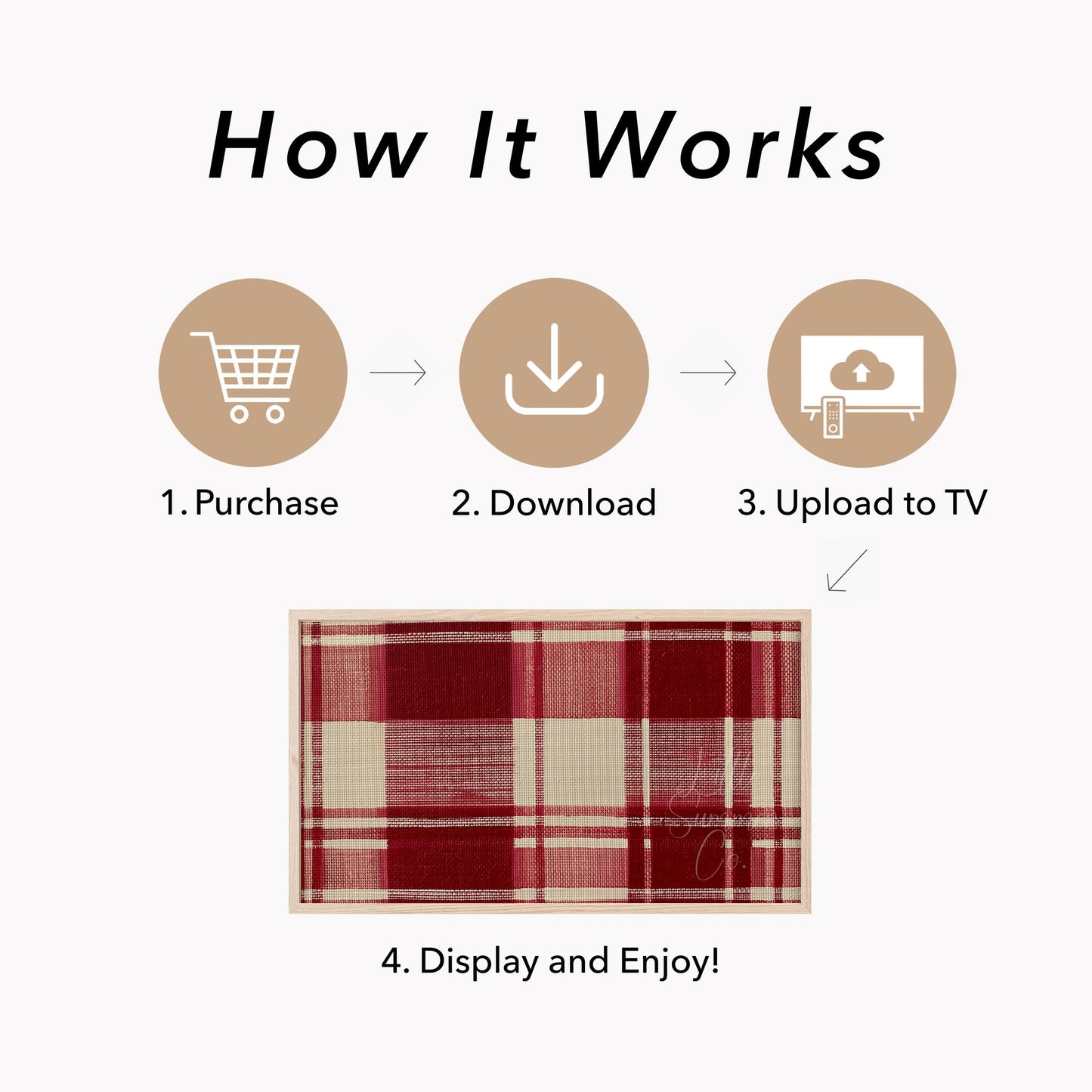 Red Tartan Pattern Frame TV Art displayed on a TV