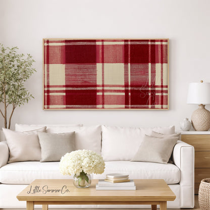 Red Tartan Pattern Frame TV Art displayed on a TV