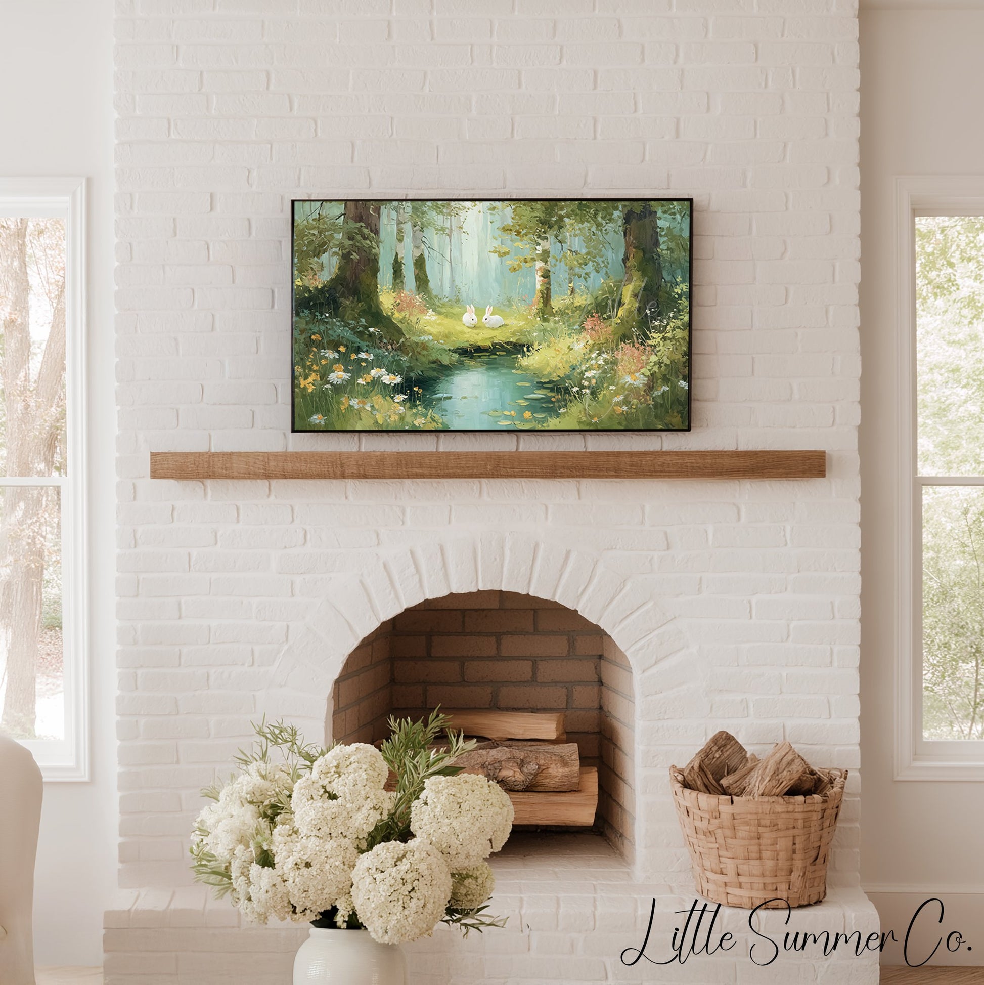 Woodland Rabbits Frame TV Art displayed on a TV