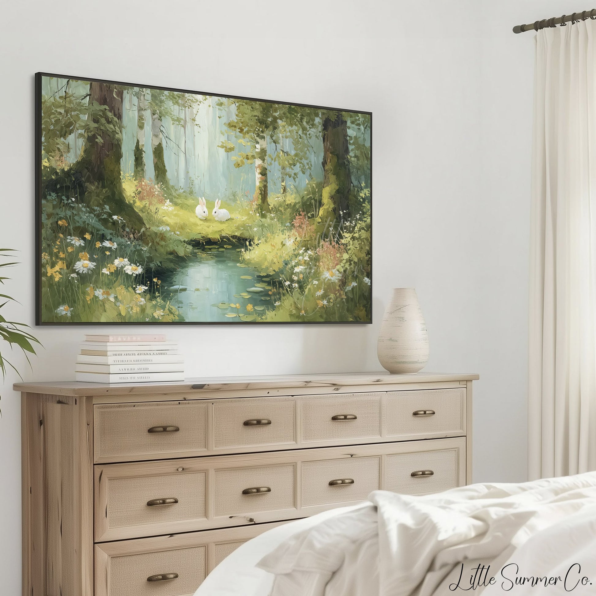 Woodland Rabbits Frame TV Art displayed on a TV
