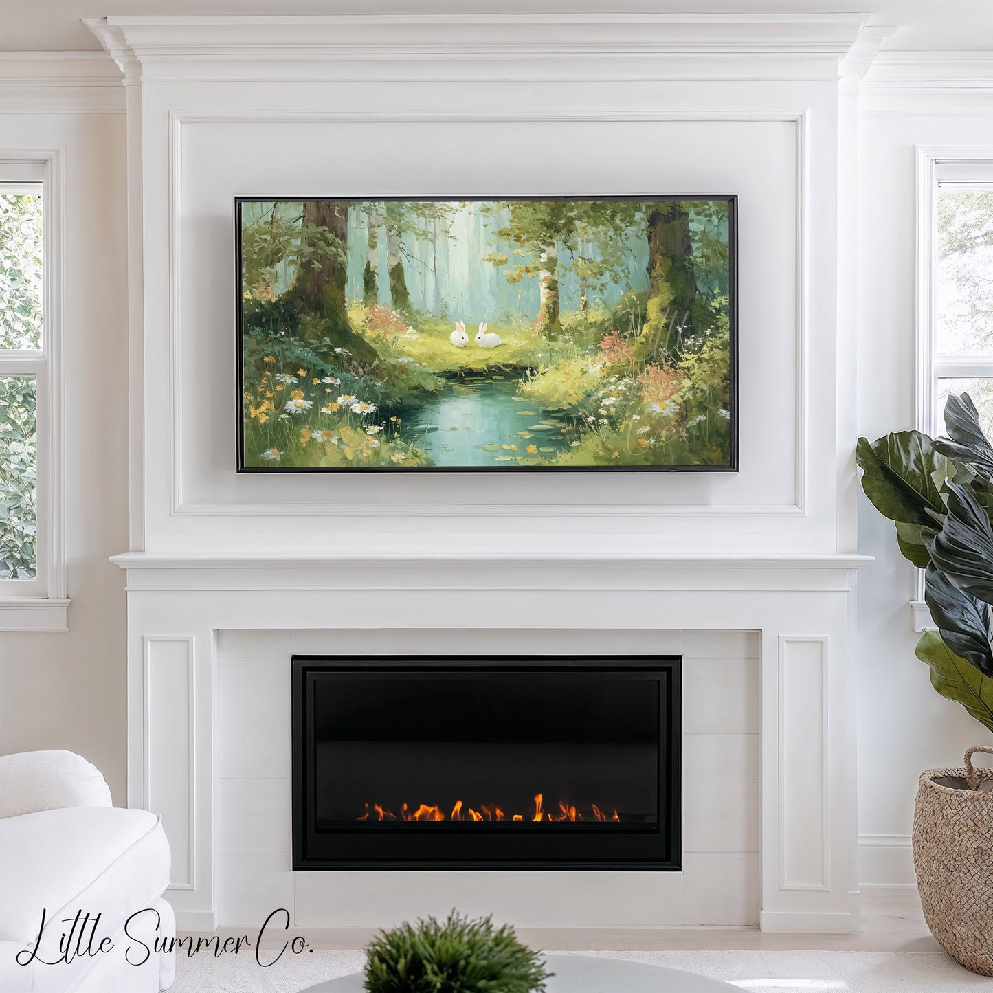 Woodland Rabbits Frame TV Art displayed on a TV