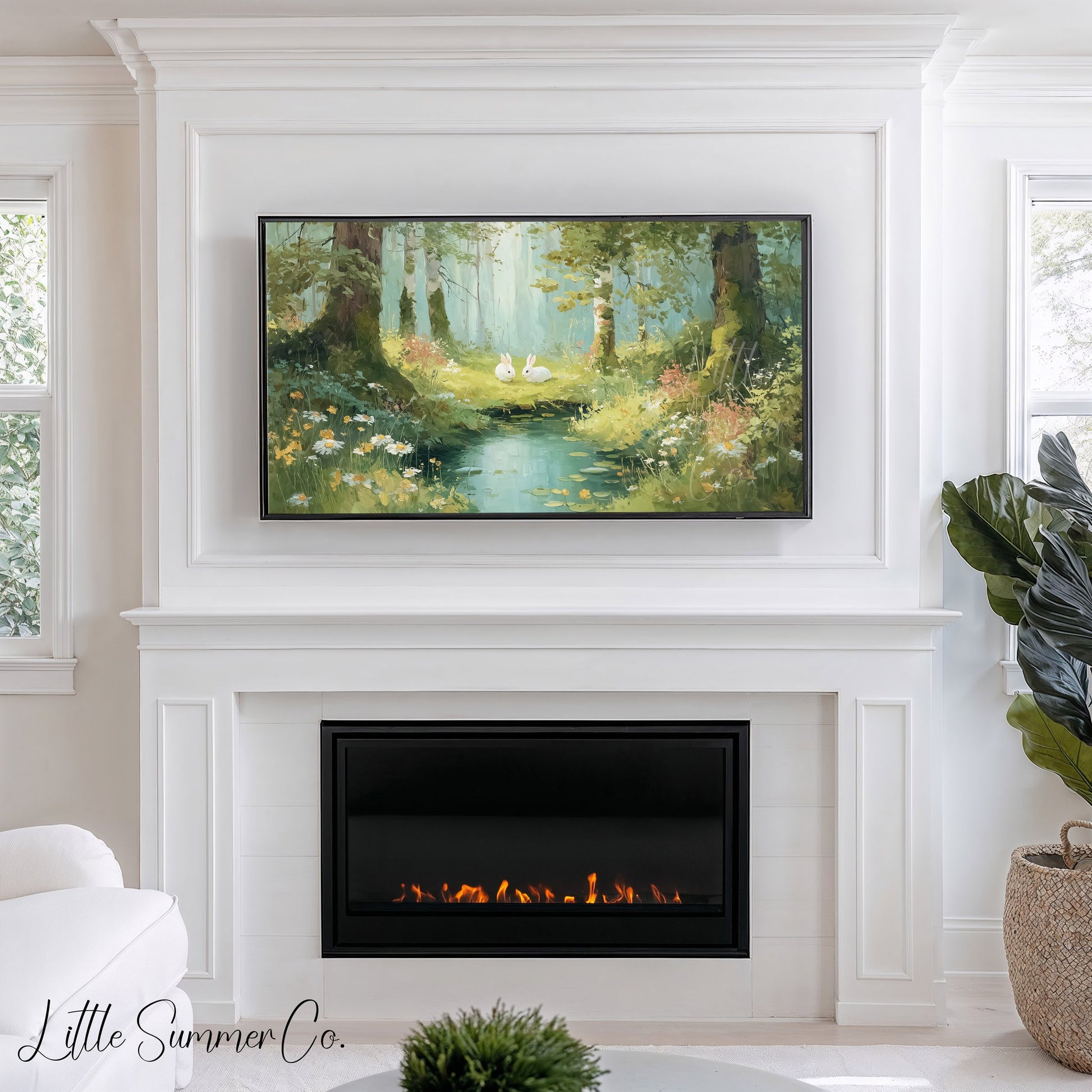 Woodland Rabbits Frame TV Art displayed on a TV