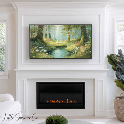 Woodland Rabbits Frame TV Art displayed on a TV