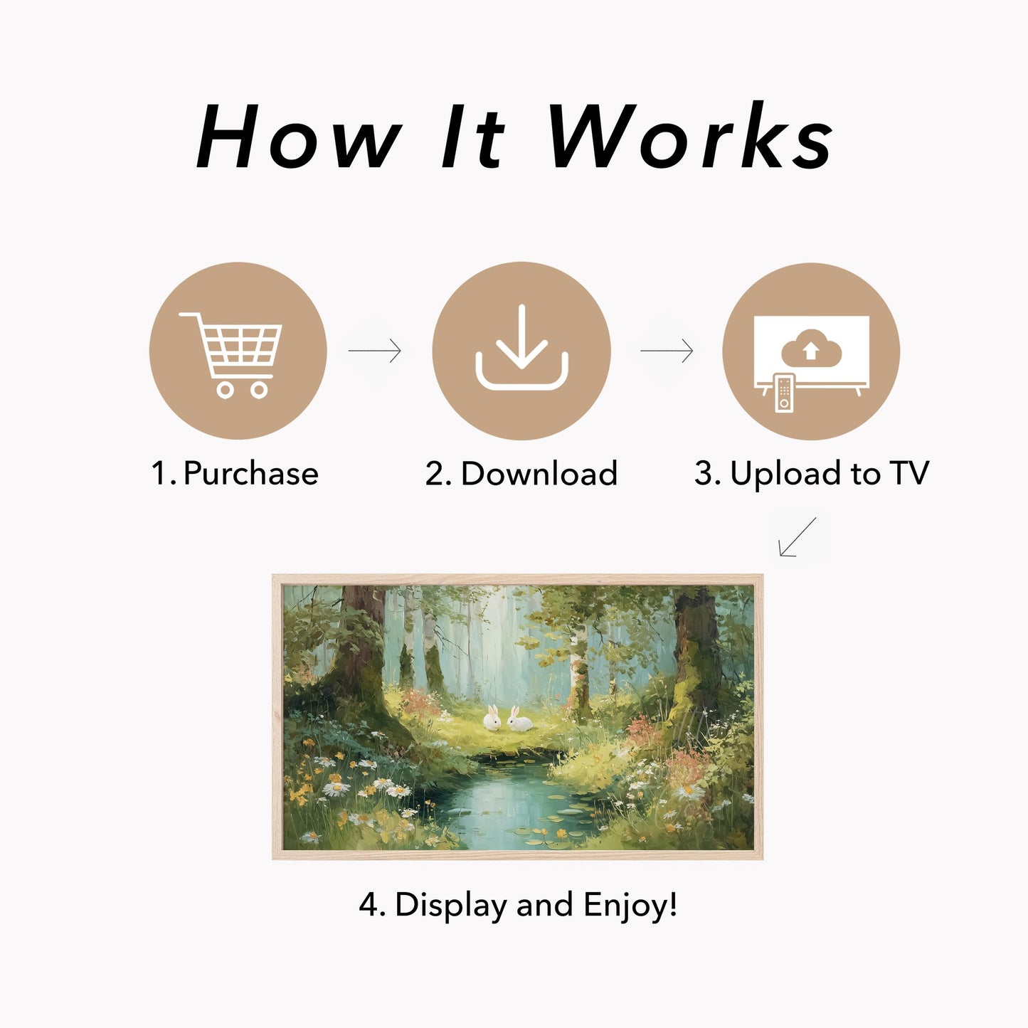 Woodland Rabbits Frame TV Art displayed on a TV
