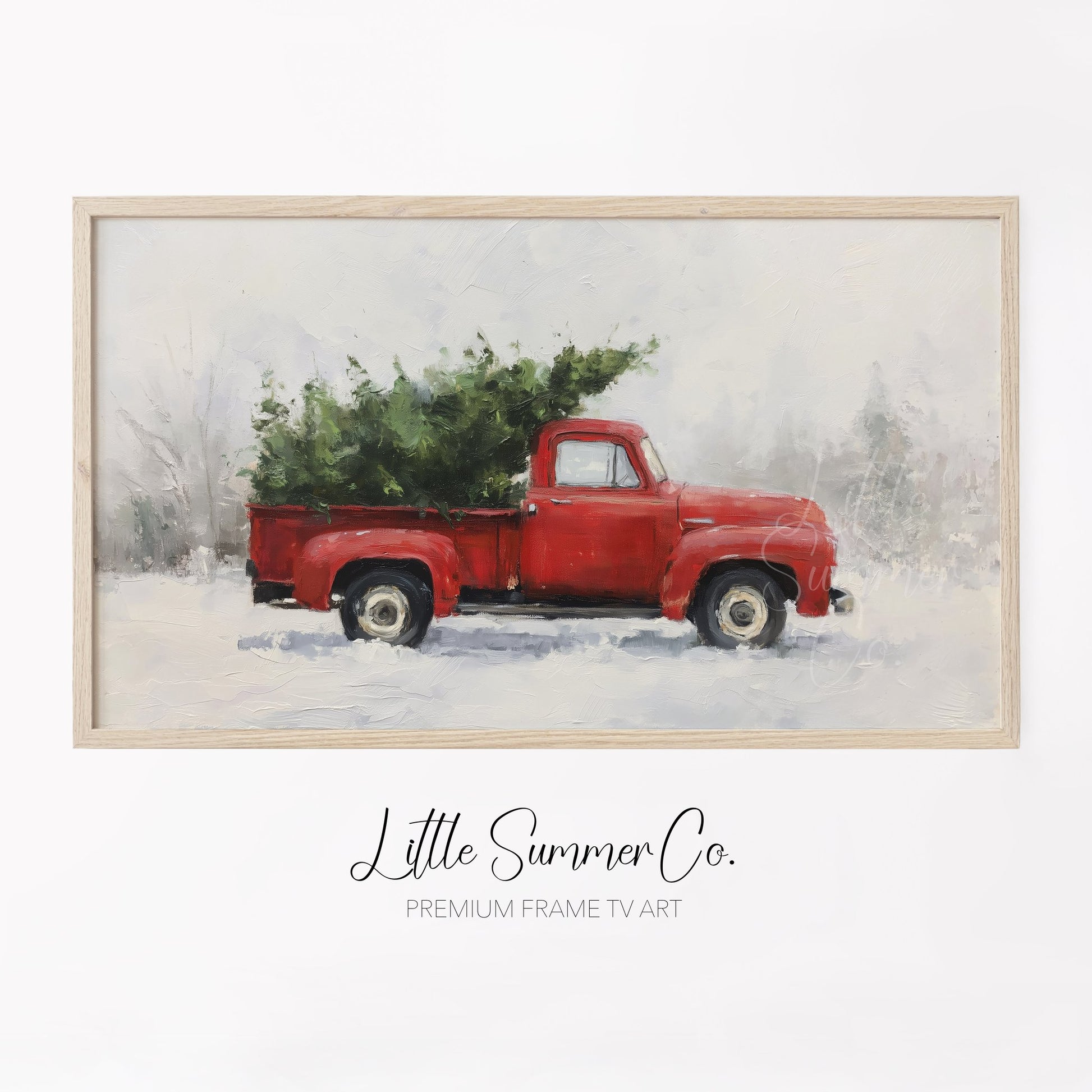 Red Truck Christmas Tree Frame TV Art displayed on a TV