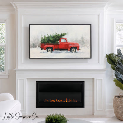 Red Truck Christmas Tree Frame TV Art displayed on a TV