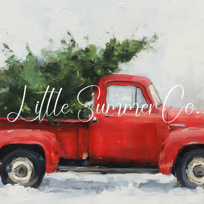 Red Truck Christmas Tree Frame TV Art displayed on a TV