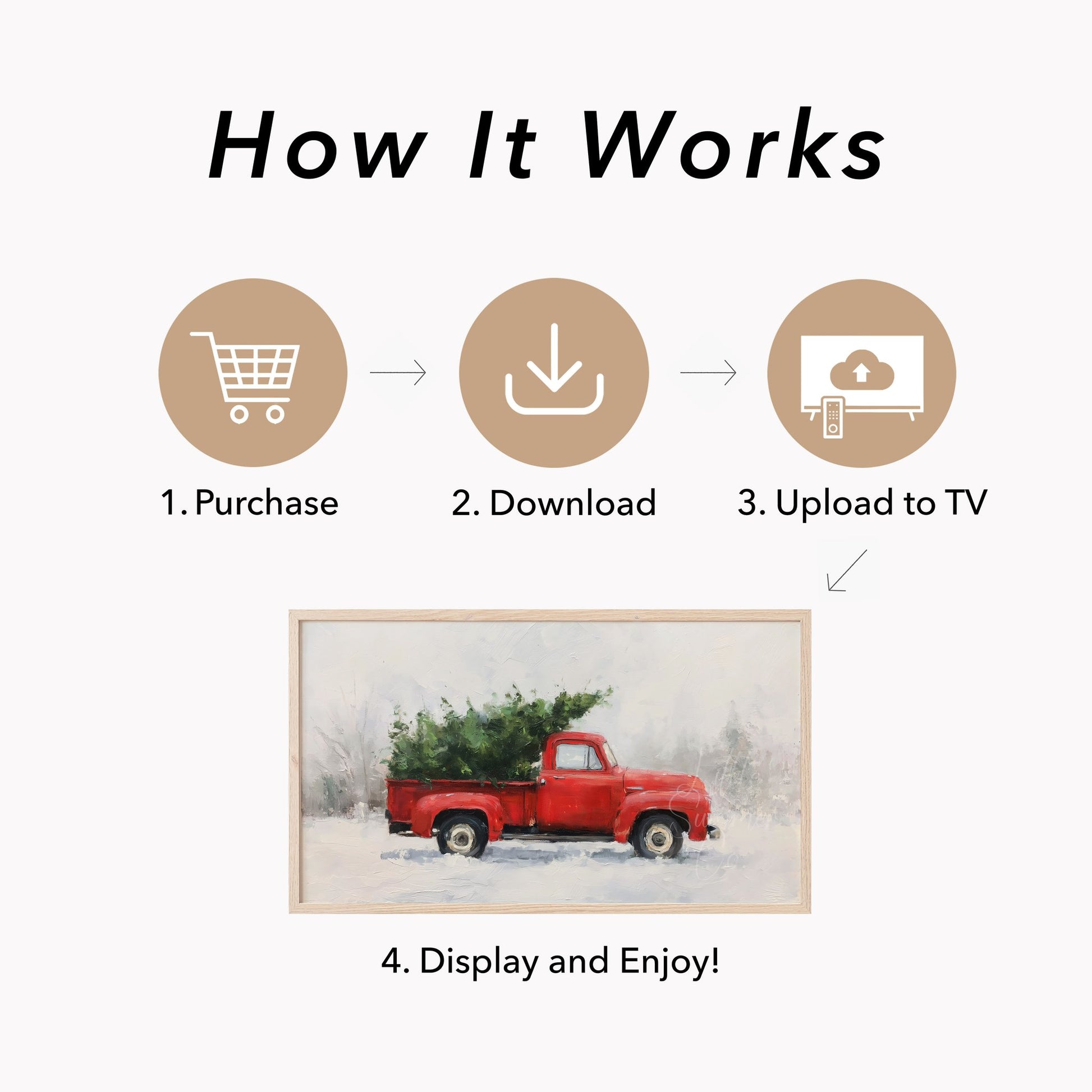 Red Truck Christmas Tree Frame TV Art displayed on a TV
