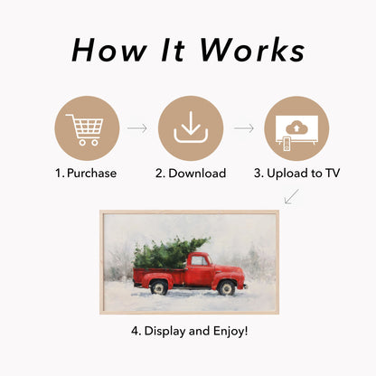 Red Truck Christmas Tree Frame TV Art displayed on a TV
