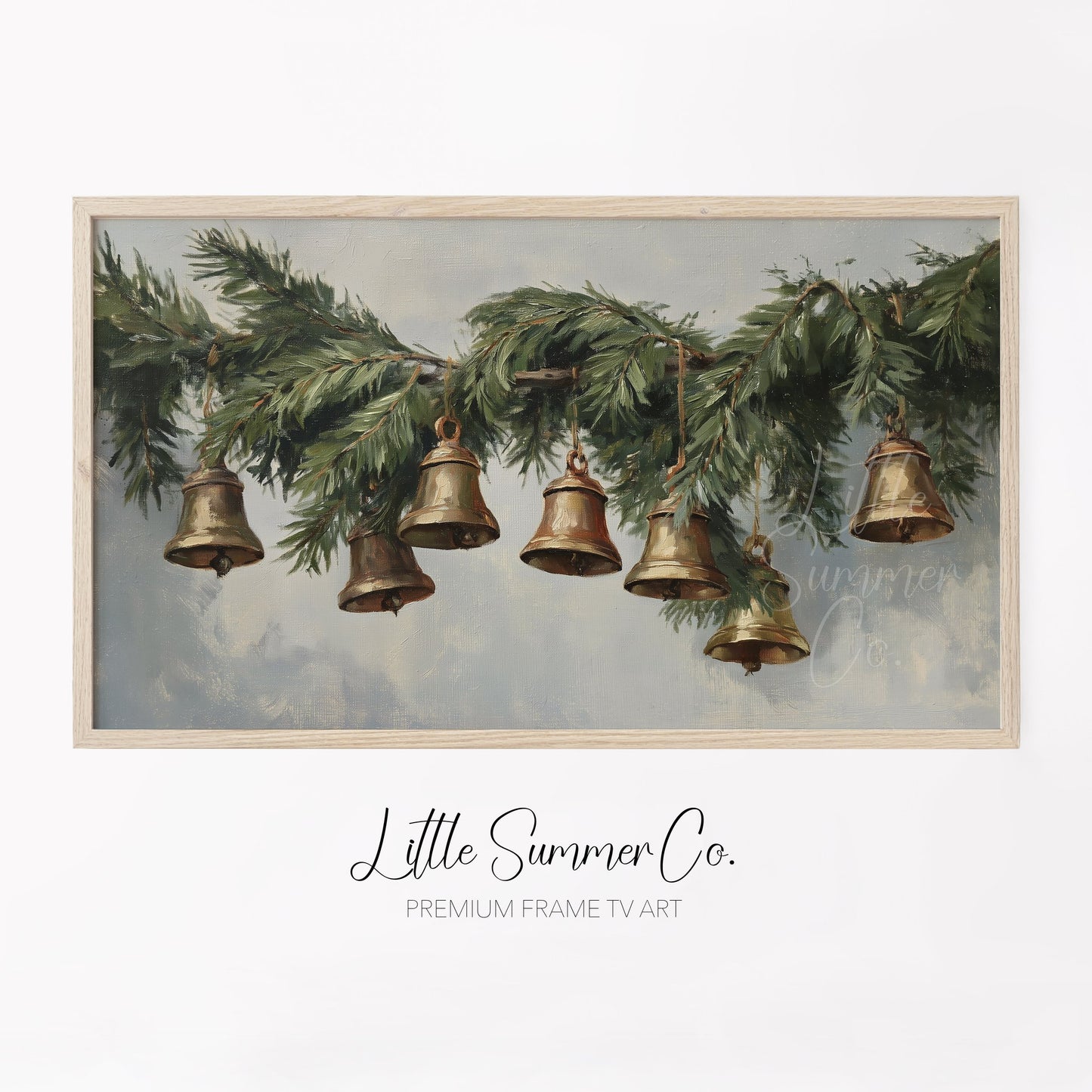 Evergreen Bells Garland Frame TV Art displayed on a TV