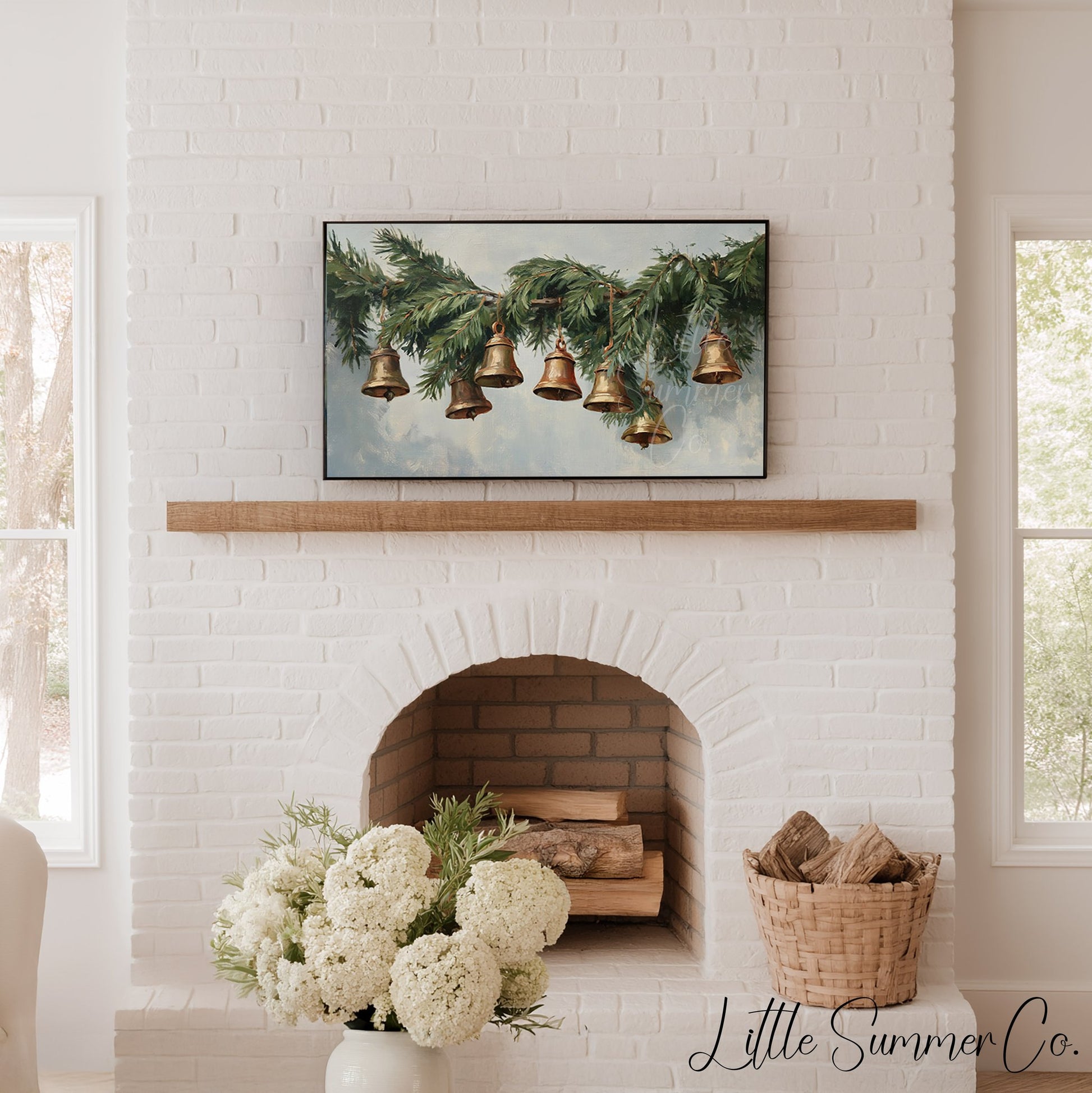 Evergreen Bells Garland Frame TV Art displayed on a TV