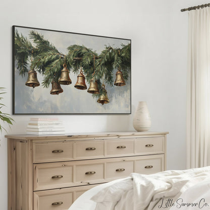 Evergreen Bells Garland Frame TV Art displayed on a TV