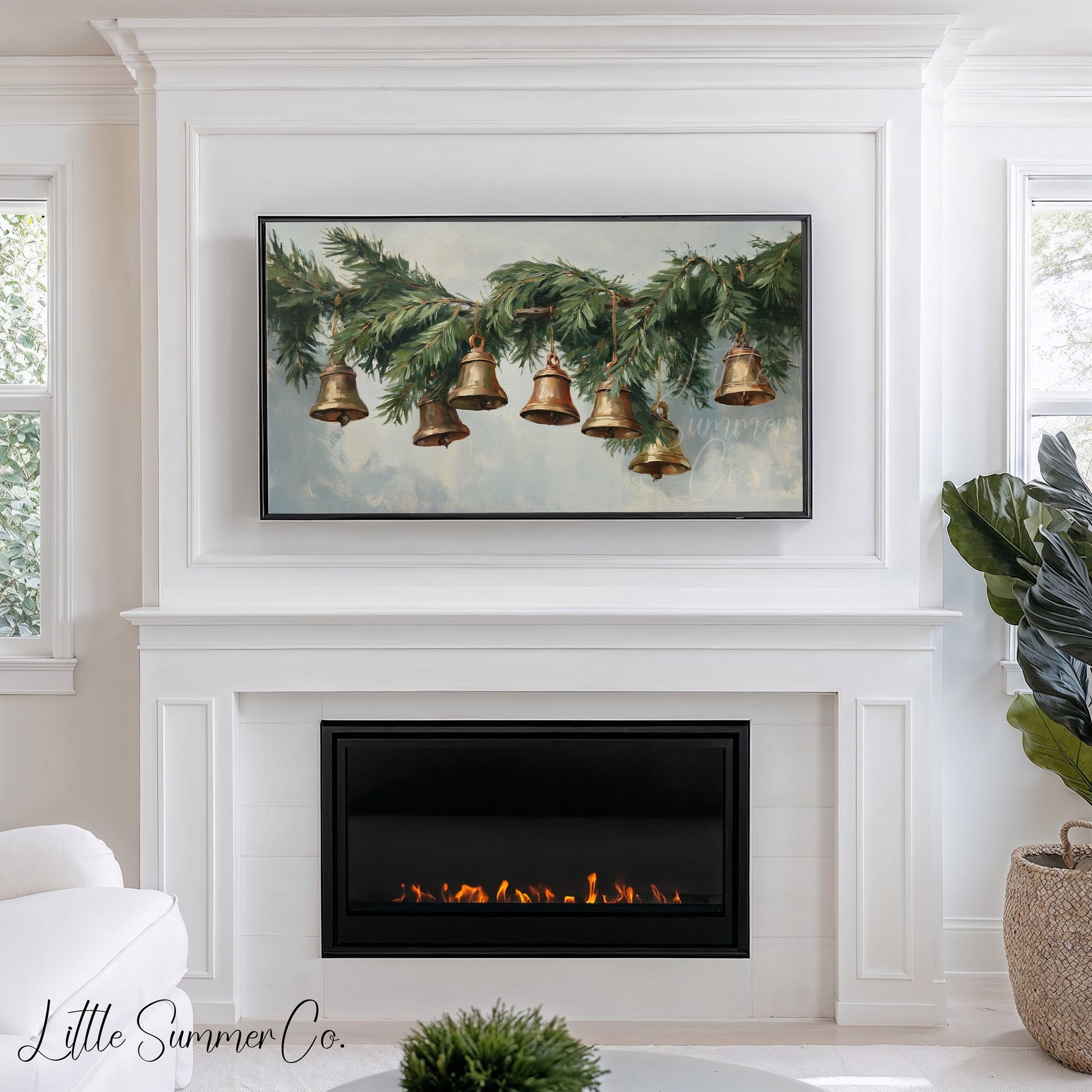 Evergreen Bells Garland Frame TV Art displayed on a TV
