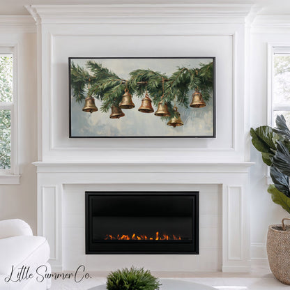 Evergreen Bells Garland Frame TV Art displayed on a TV
