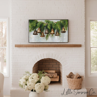 Hanging Bells Pine Garland Frame TV Art displayed on a TV