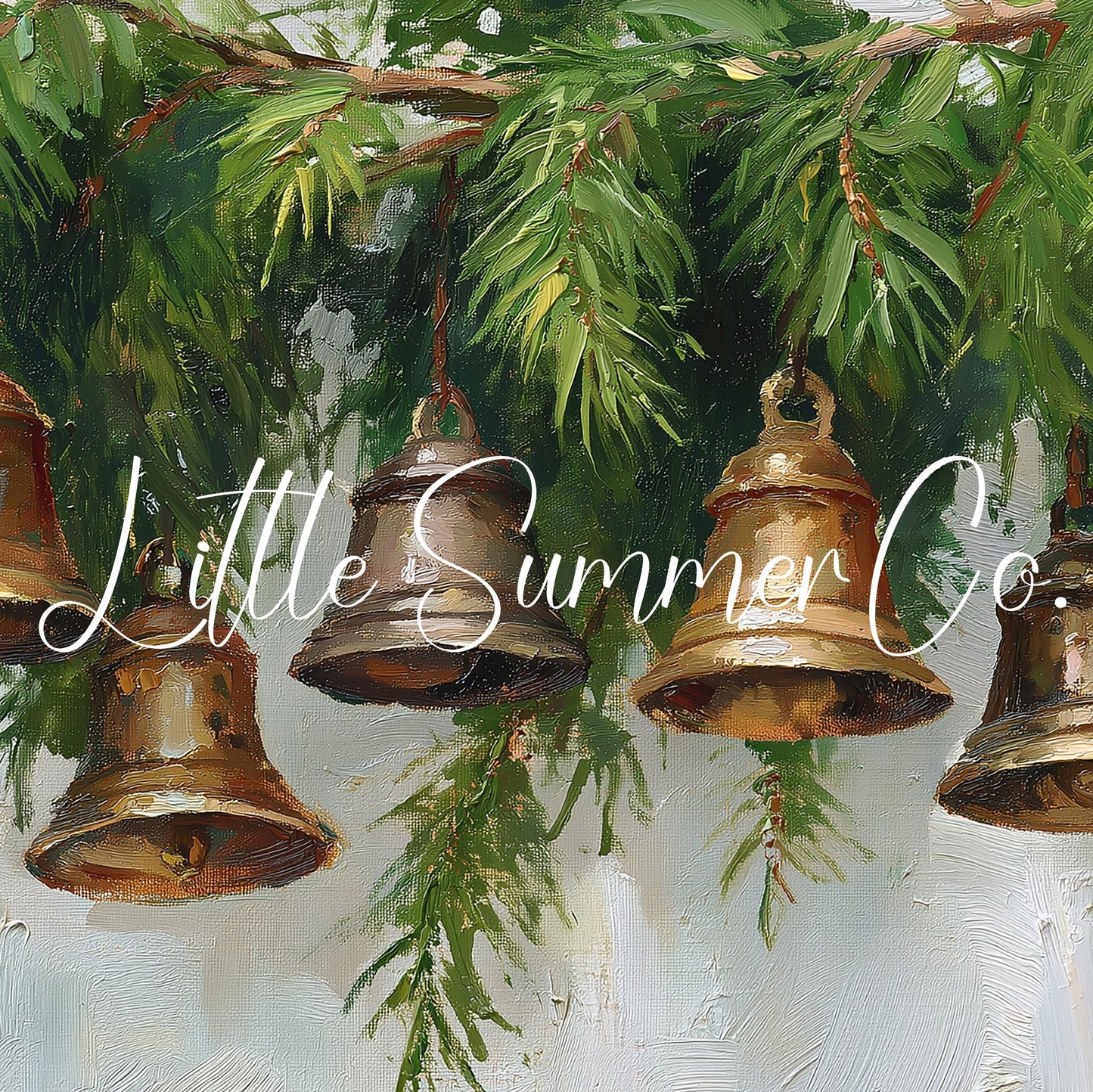 Hanging Bells Pine Garland Frame TV Art displayed on a TV