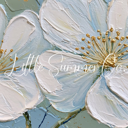 White Blossom Flowers Frame TV Art displayed on a TV