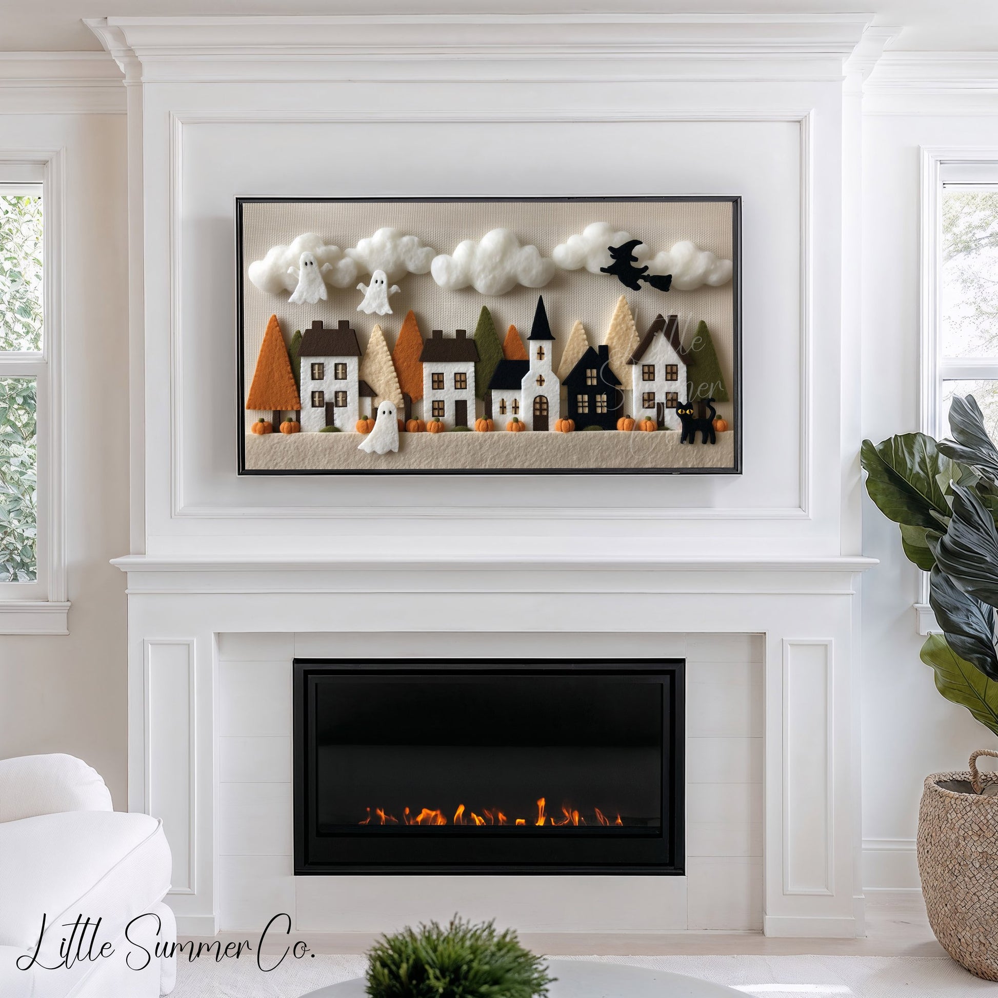 Halloween Village Ghosts Frame TV Art displayed on a TV