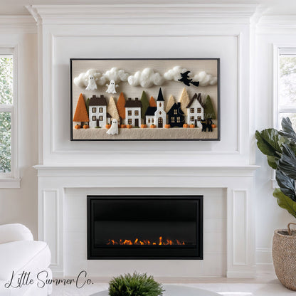 Halloween Village Ghosts Frame TV Art displayed on a TV