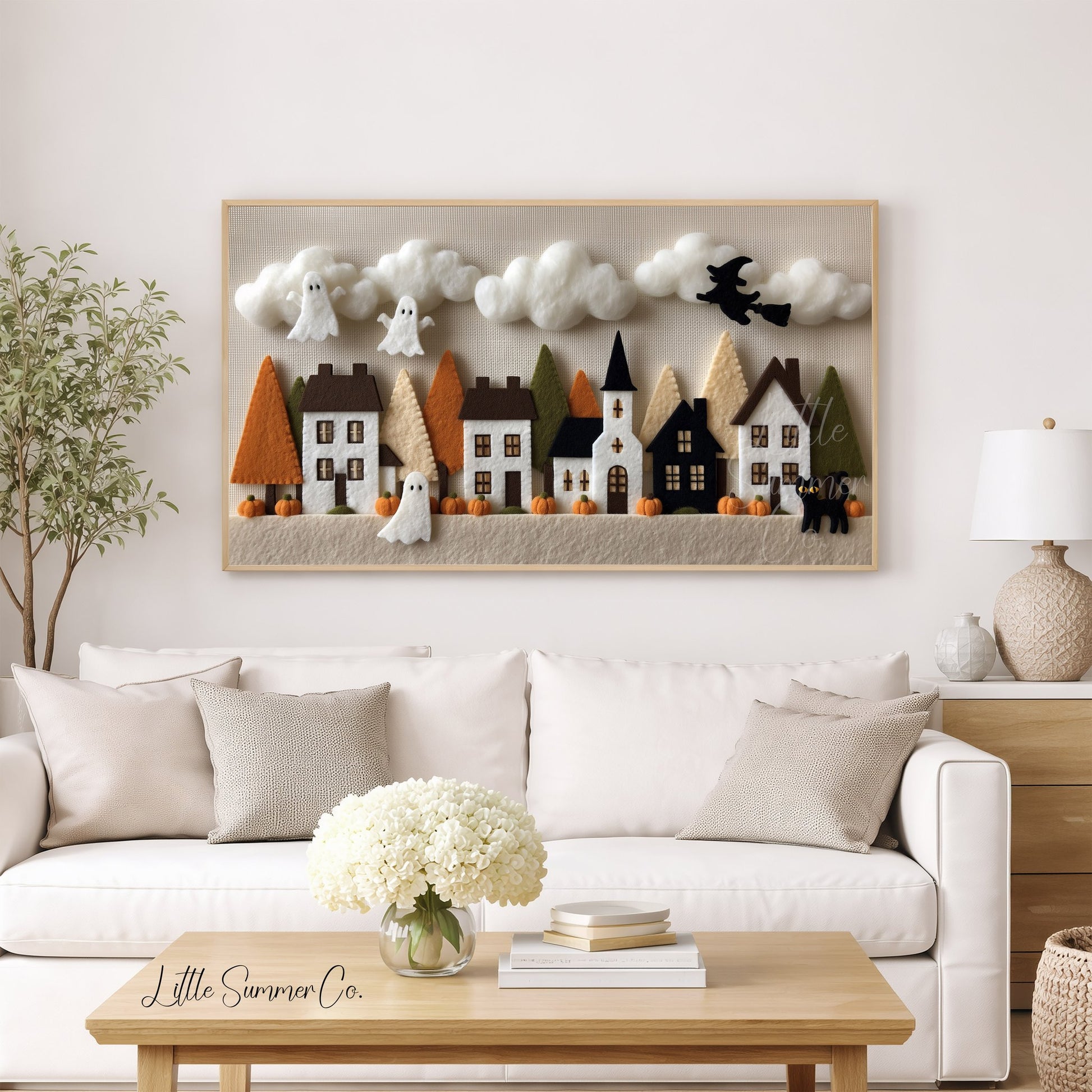 Halloween Village Ghosts Frame TV Art displayed on a TV