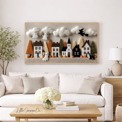 Halloween Village Ghosts Frame TV Art displayed on a TV