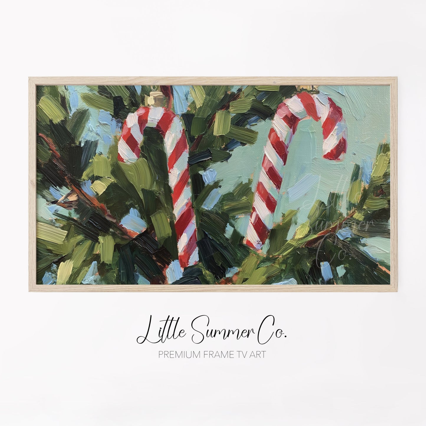 Candy Cane Branches Frame TV Art displayed on a TV