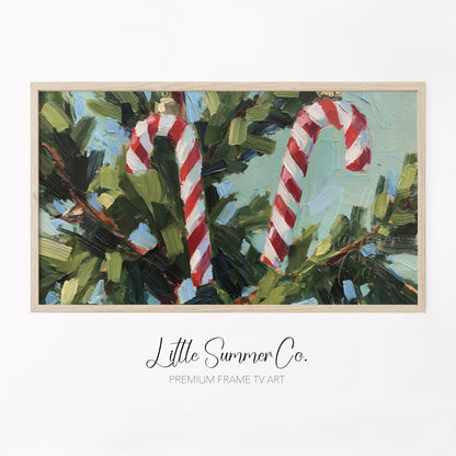 Candy Cane Branches Frame TV Art displayed on a TV