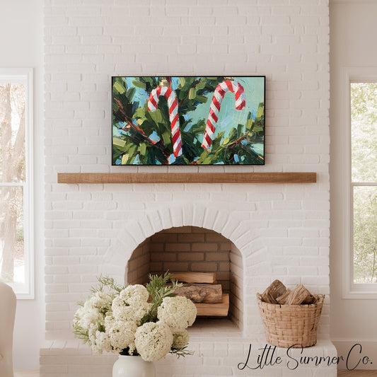 Candy Cane Branches Frame TV Art displayed on a TV