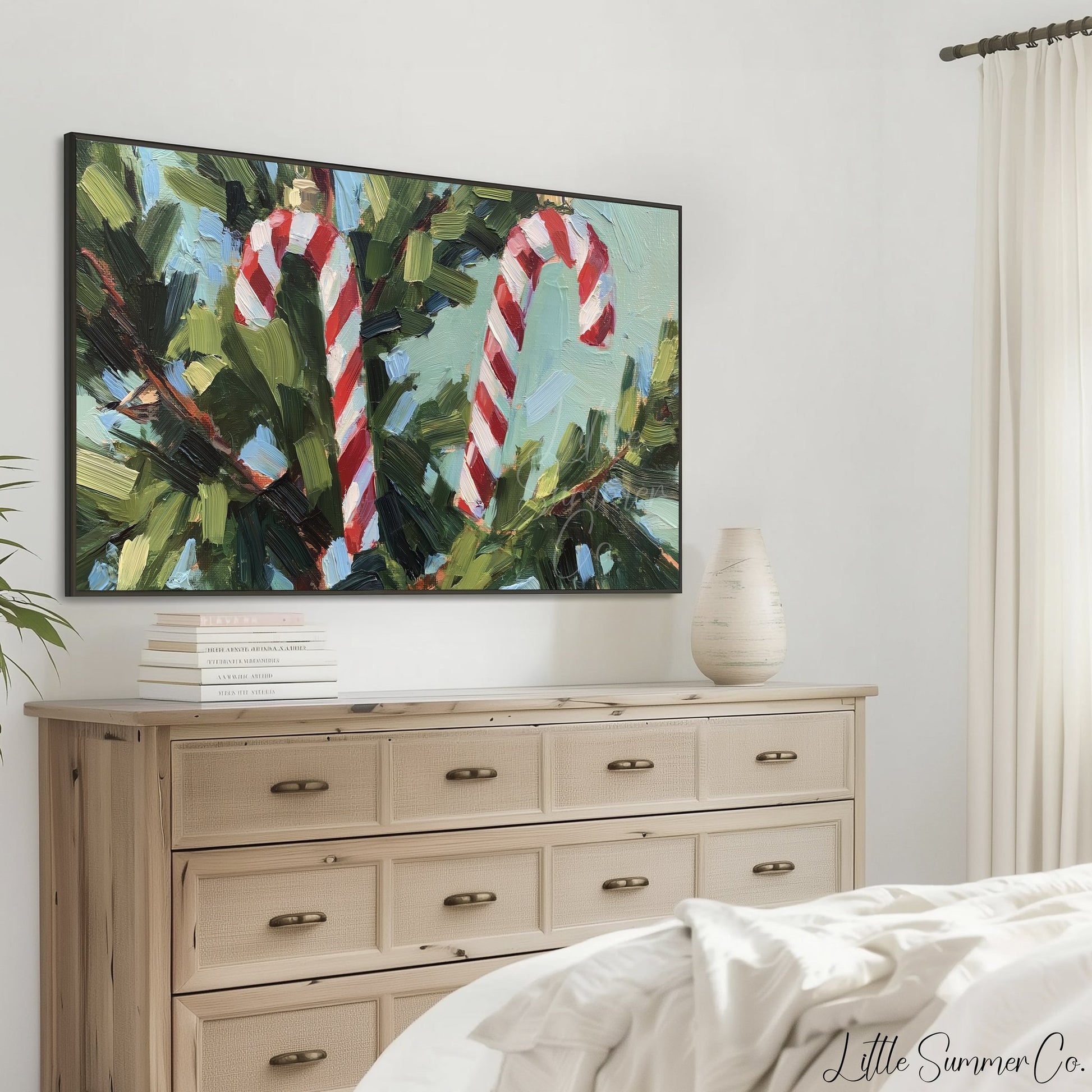 Candy Cane Branches Frame TV Art displayed on a TV
