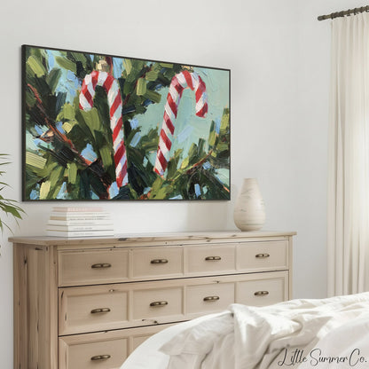 Candy Cane Branches Frame TV Art displayed on a TV