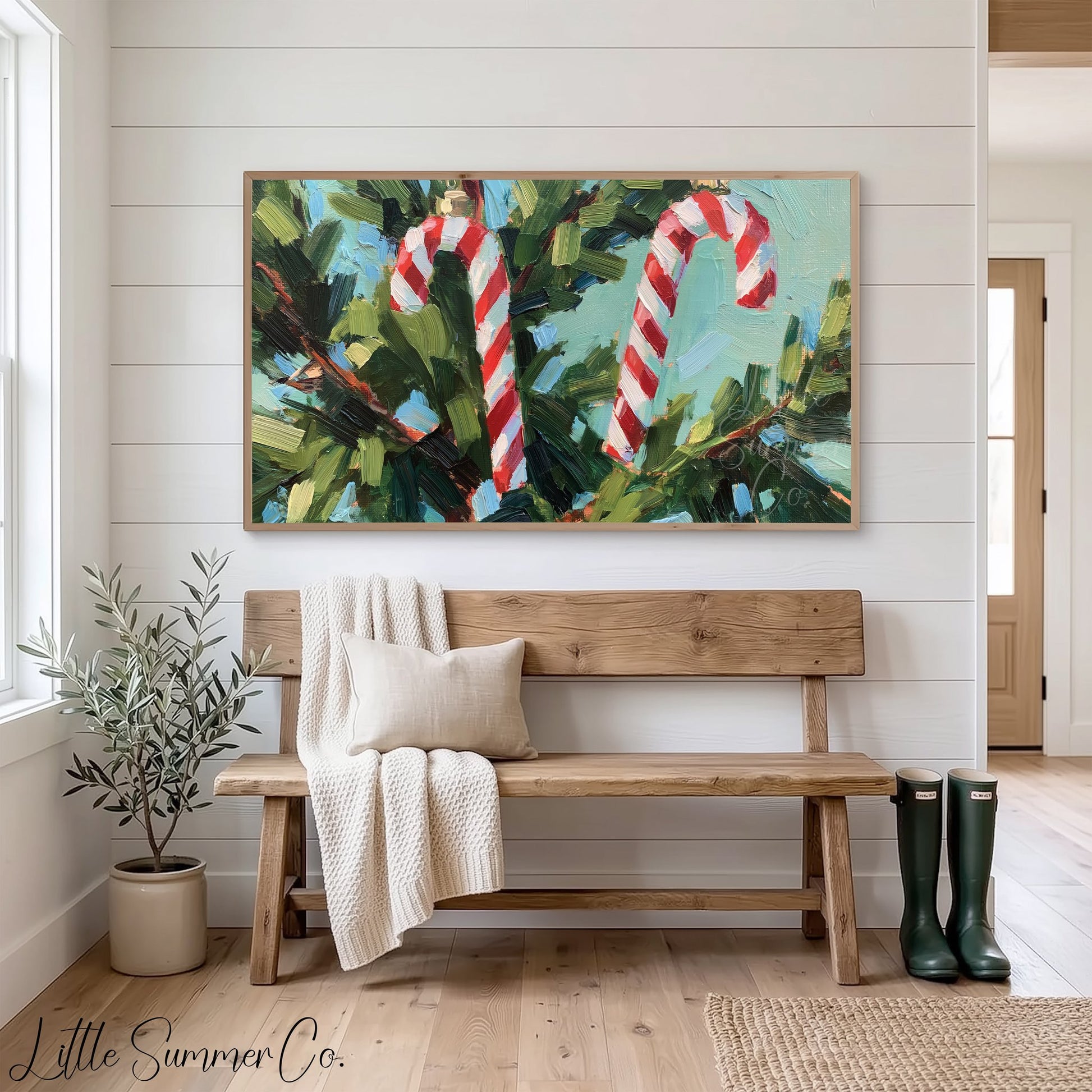 Candy Cane Branches Frame TV Art displayed on a TV