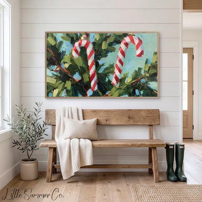 Candy Cane Branches Frame TV Art displayed on a TV