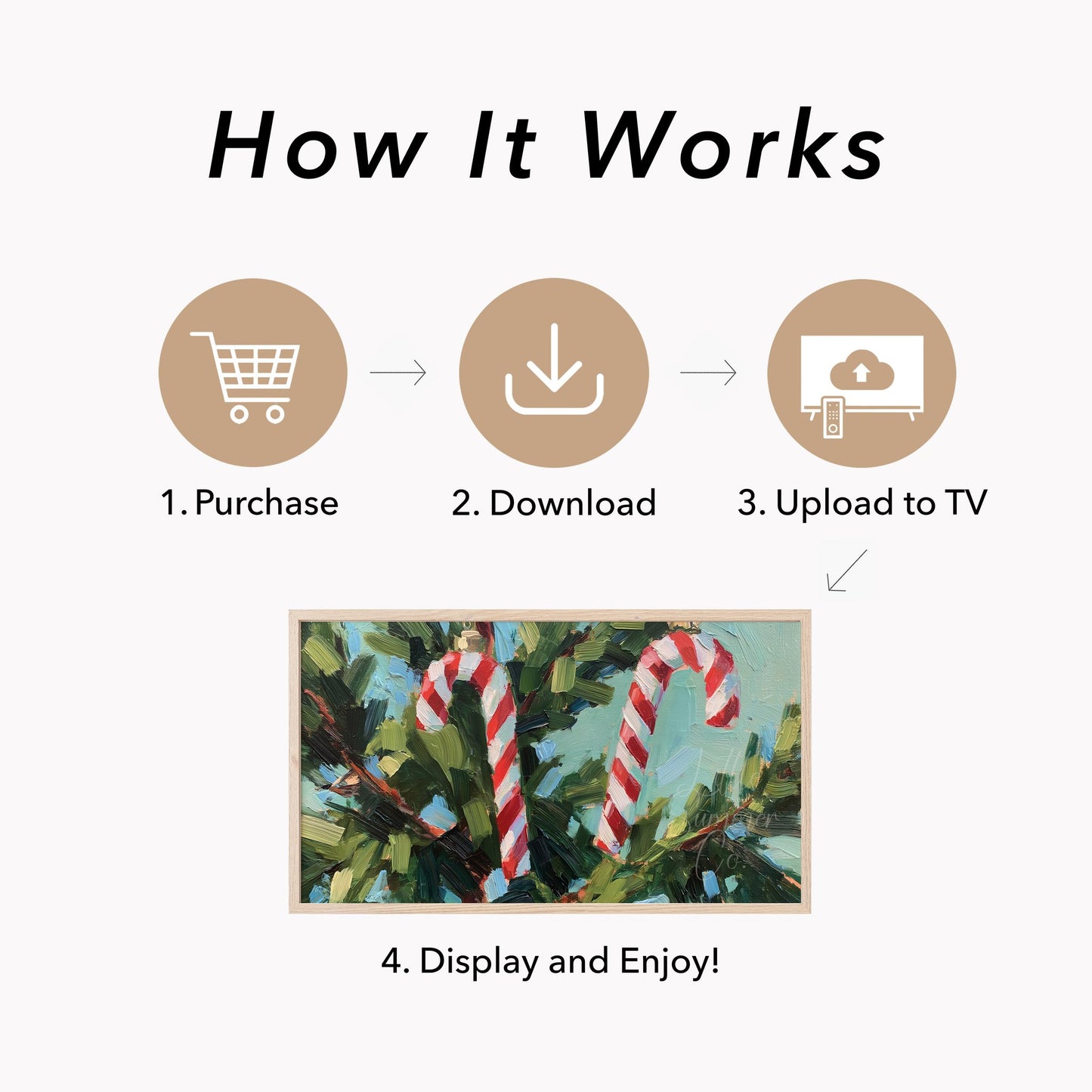 Candy Cane Branches Frame TV Art displayed on a TV