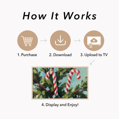 Candy Cane Branches Frame TV Art displayed on a TV