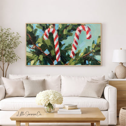 Candy Cane Branches Frame TV Art displayed on a TV