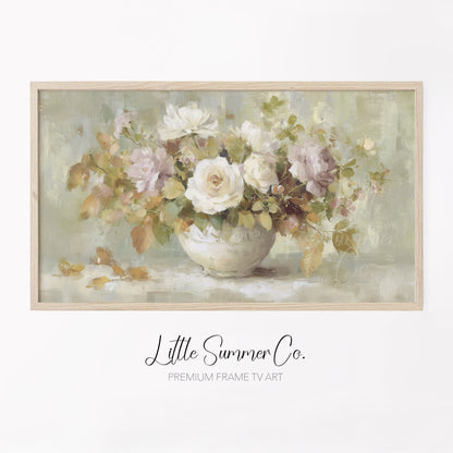 Soft Autumn Rose Bouquet Vase Frame TV Art displayed on a TV