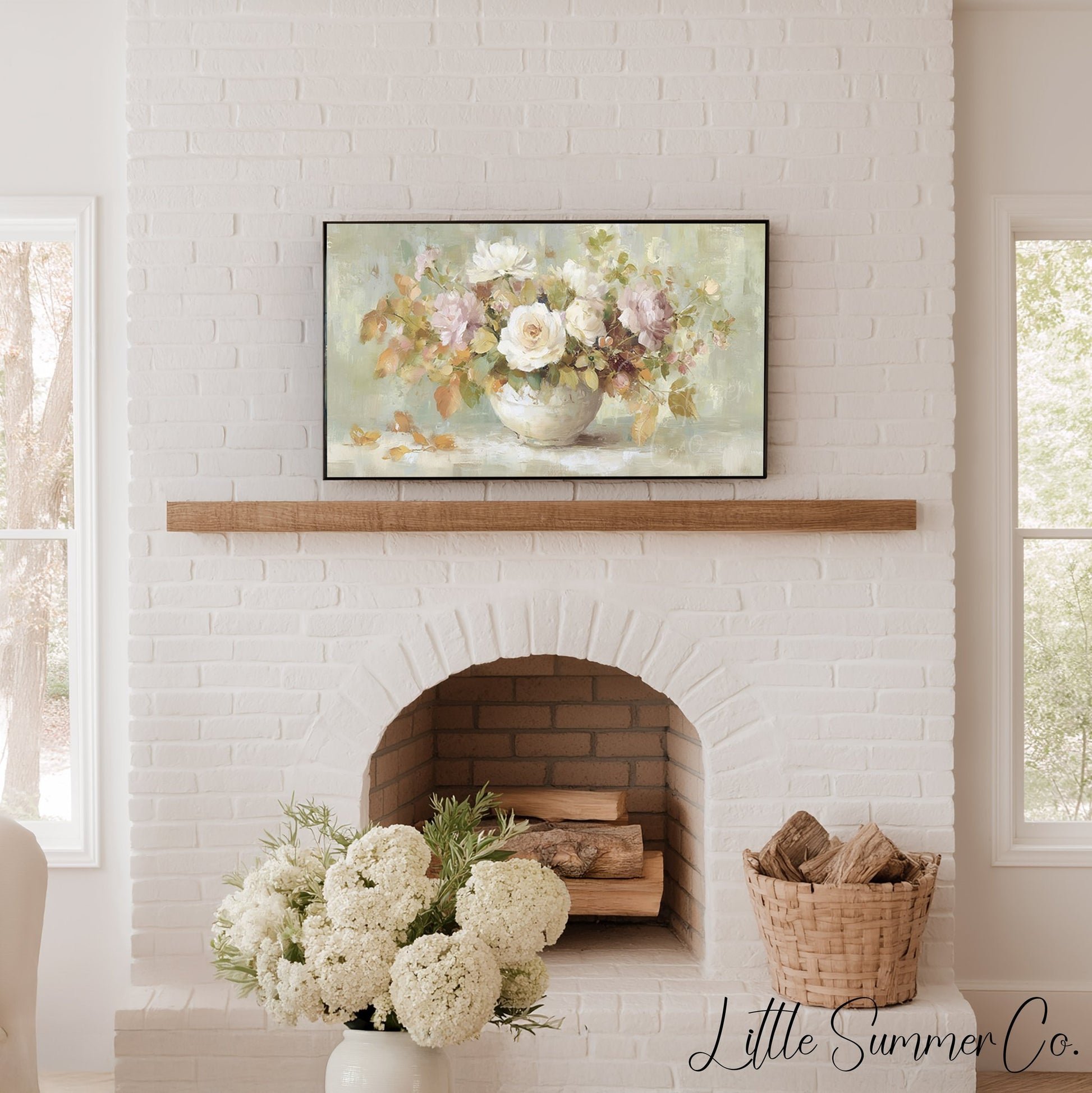 Soft Autumn Rose Bouquet Vase Frame TV Art displayed on a TV