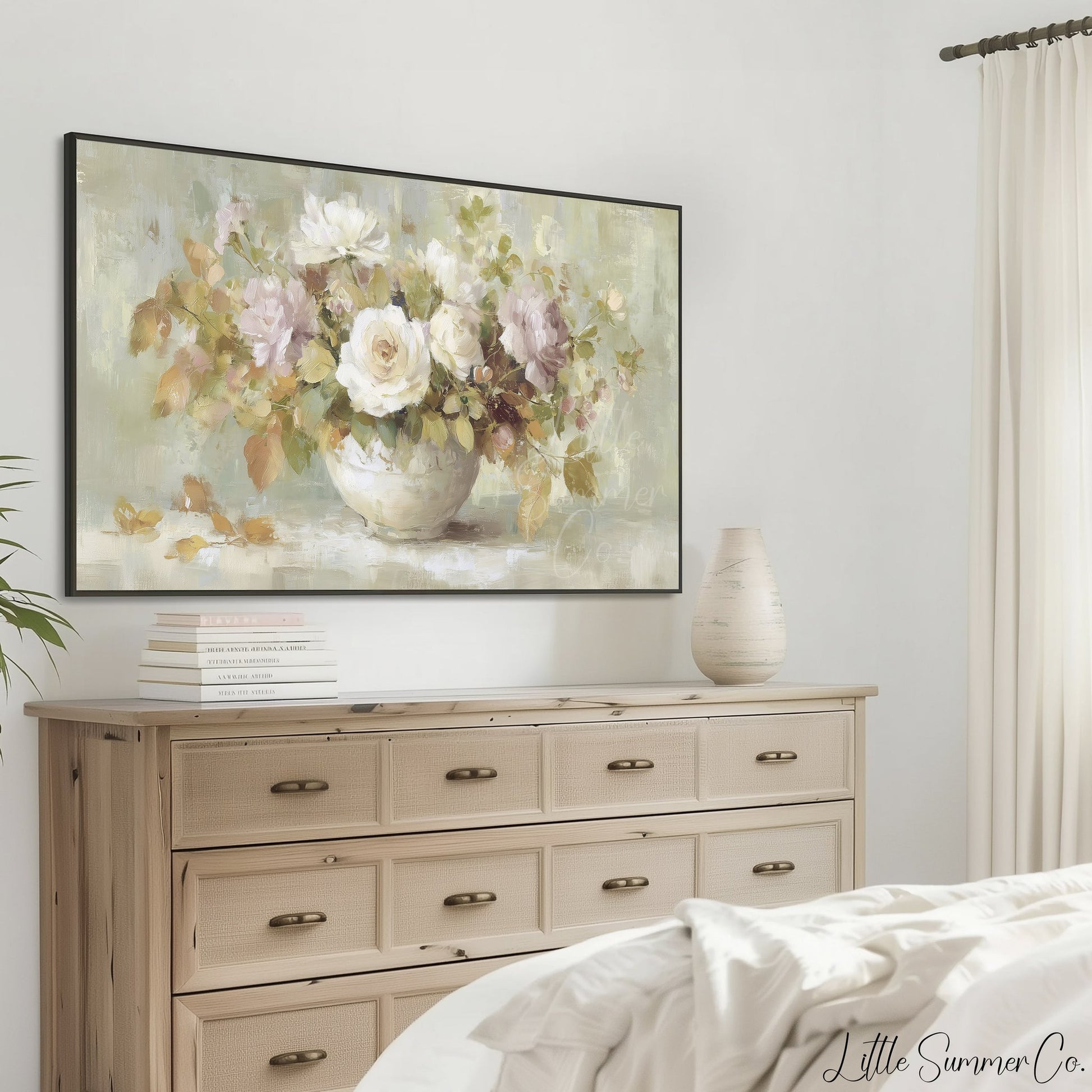 Soft Autumn Rose Bouquet Vase Frame TV Art displayed on a TV