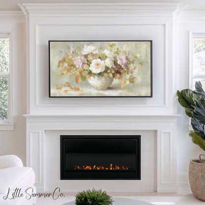 Soft Autumn Rose Bouquet Vase Frame TV Art displayed on a TV